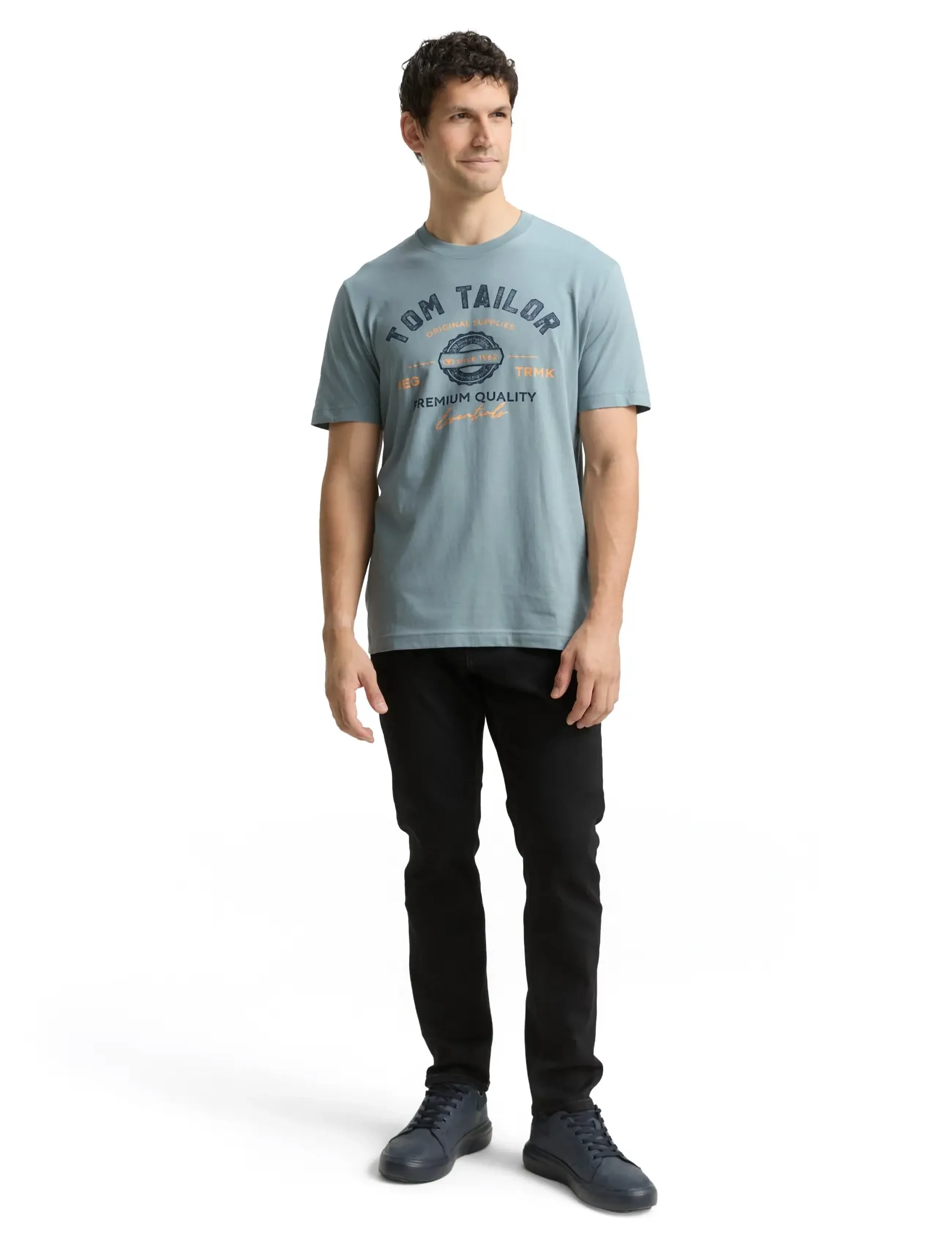 Tom Tailor logo tee - T-shirts - GREY MINT / blue