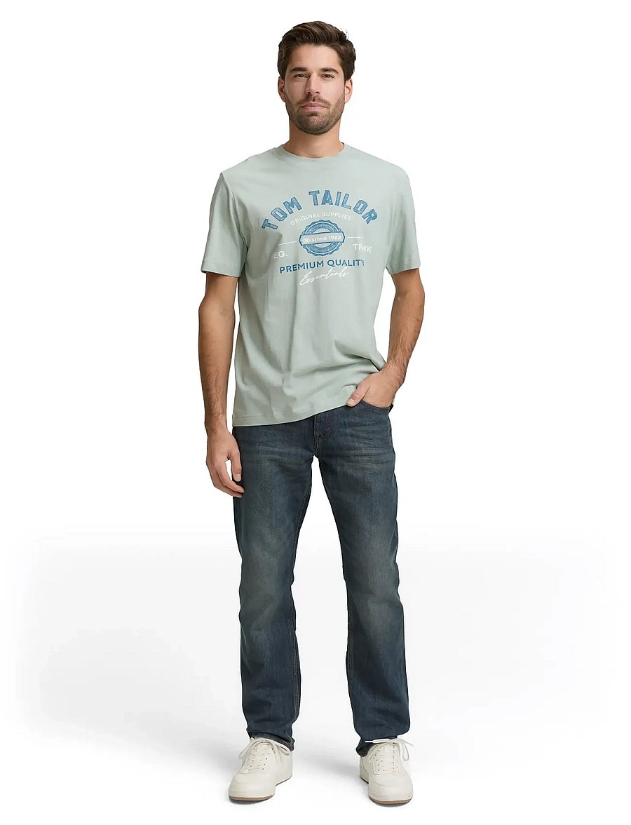 Tom Tailor - logo tee - kurzärmelig - soft greyish green - 0