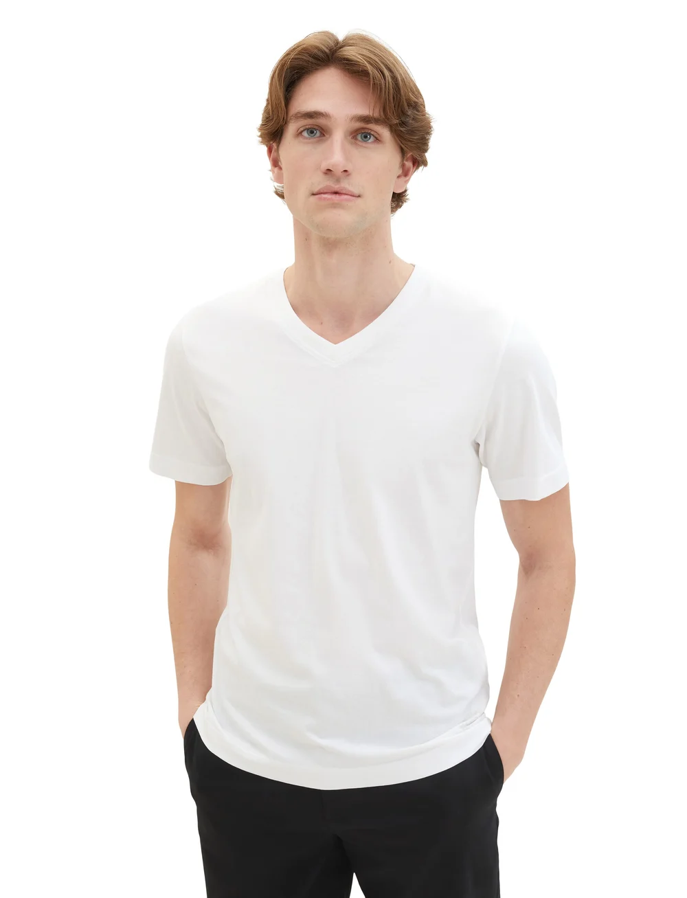 Tom Tailor - double pack v-neck tee - v-kaelusega t-särgid - white - 0