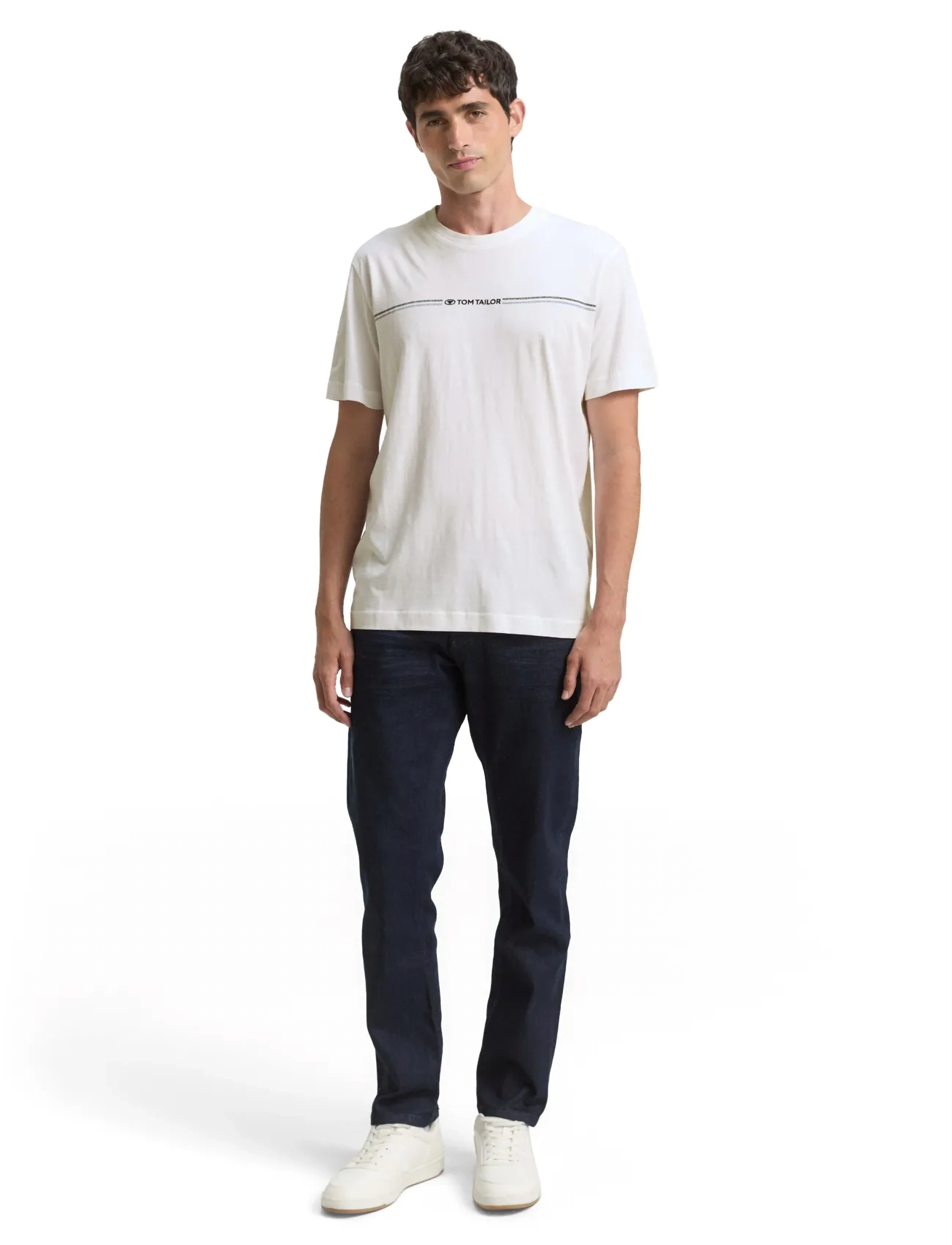 Tom Tailor Printed Crewneck T-Shirt, Mænd, Printet Rund Hals T-shirt, Hvid, Str: XXL