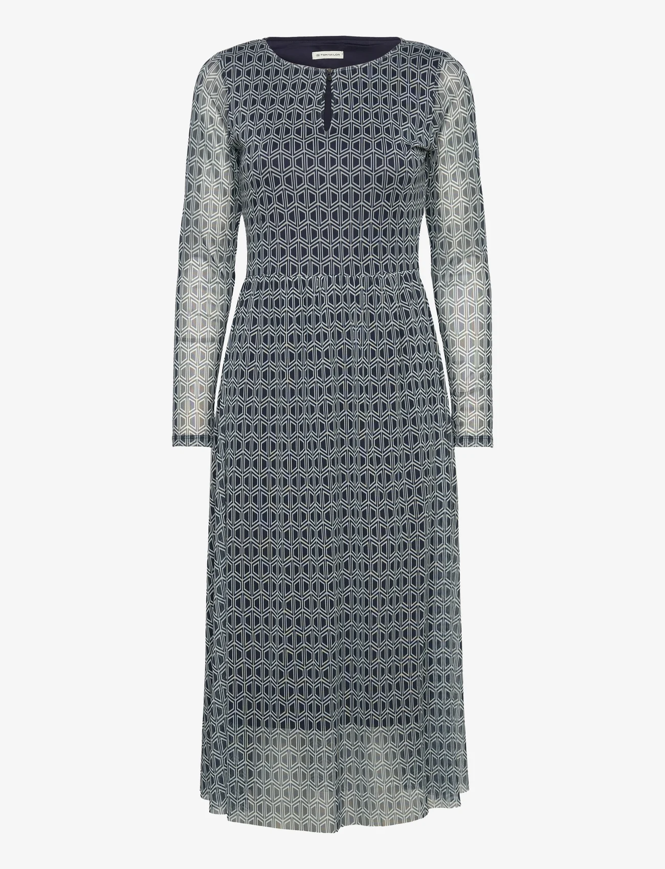 Tom Tailor - printed mesh dress - midi-jurken - navy geometrics print - 0