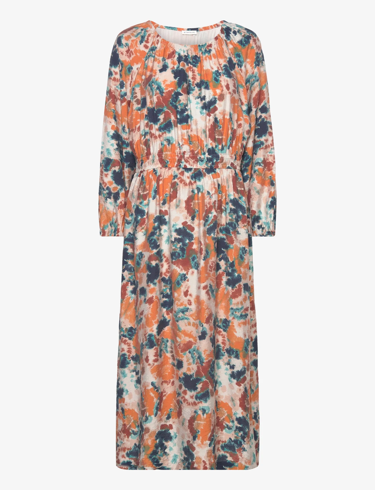 Tom Tailor - feminine maxi dress - festtøj til outletpriser - grey orange tie dye floral - 0