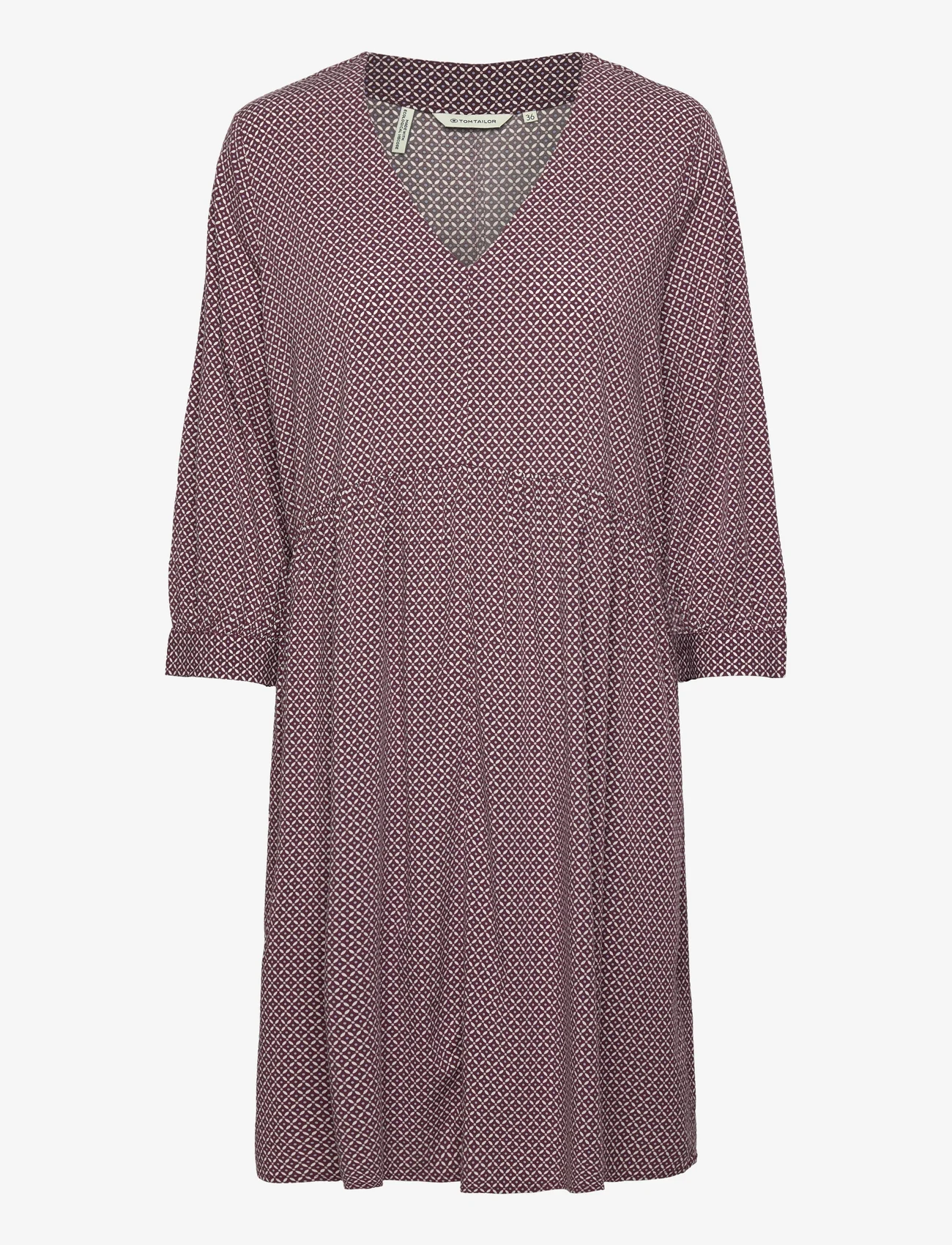 Tom Tailor - feminine v-neck dress - summer dresses - burgundy geometrical design - 0