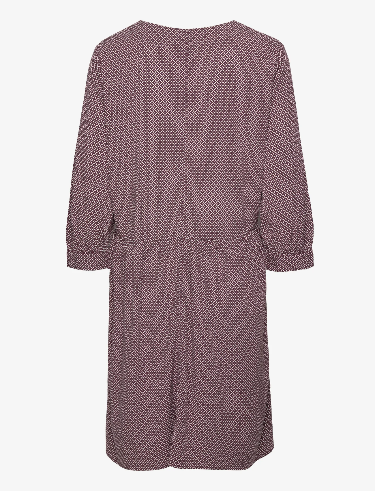 Tom Tailor - feminine v-neck dress - zomerjurken - burgundy geometrical design - 1