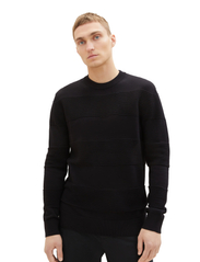 Tom Tailor - structure stripe crewneck knit - laveste priser - black - 2