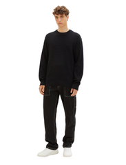 Tom Tailor - structured basic knit - knitted round necks - black - 3