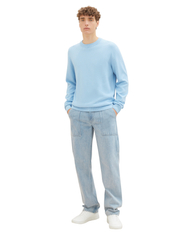 Tom Tailor - structured basic knit - rund hals - washed out middle blue - 3