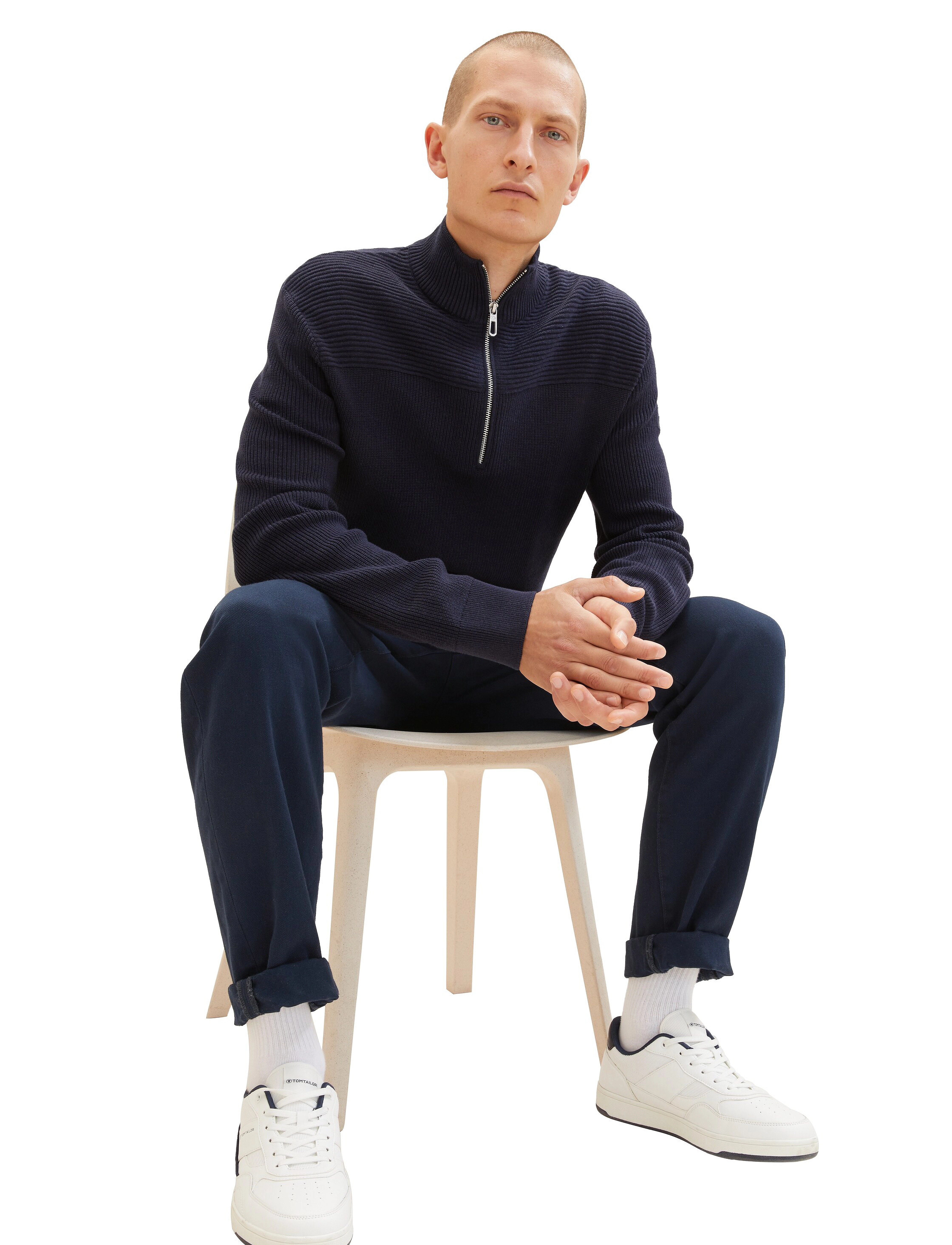 Tom Tailor - structured knit troyer - knitted navy melange - 2
