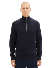 Tom Tailor - structured knit troyer - menn - knitted navy melange - 5
