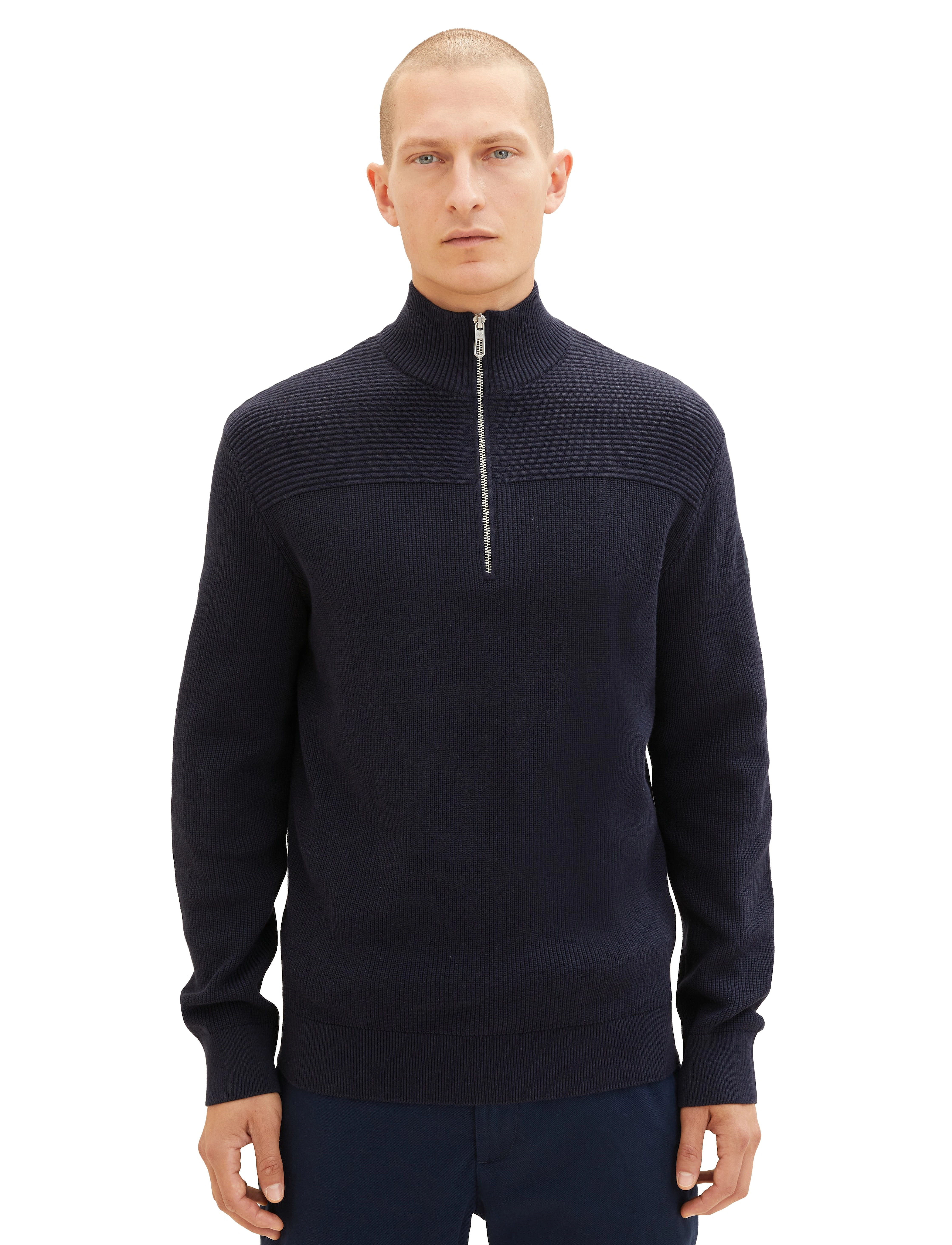 Tom Tailor - structured knit troyer - knitted navy melange - 5