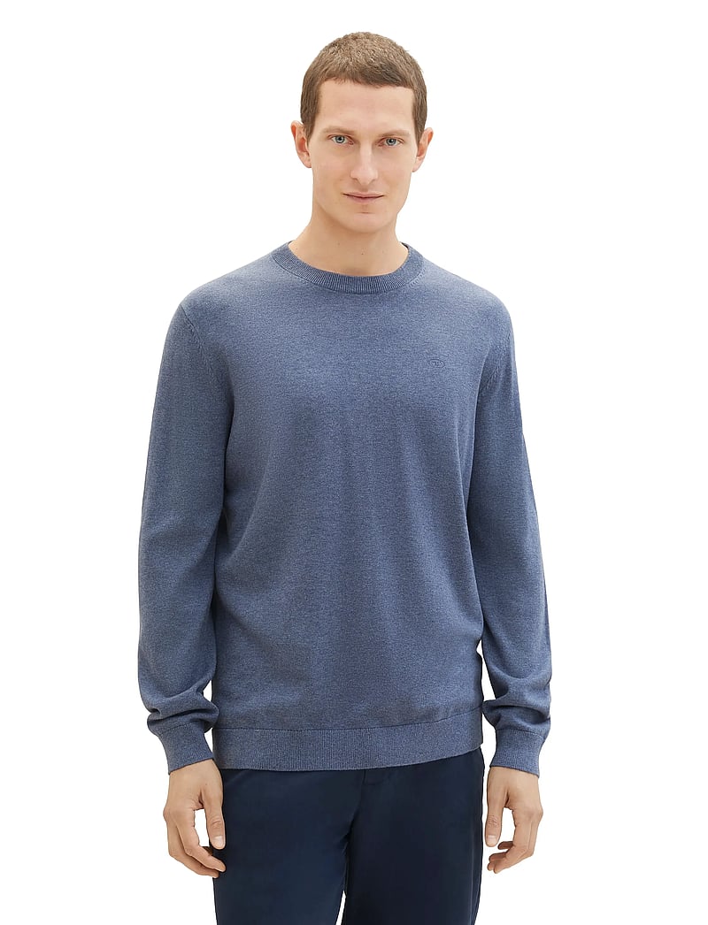 Tom Tailor - basic crewneck knit - rund hals - vintage indigo blue melange - 0