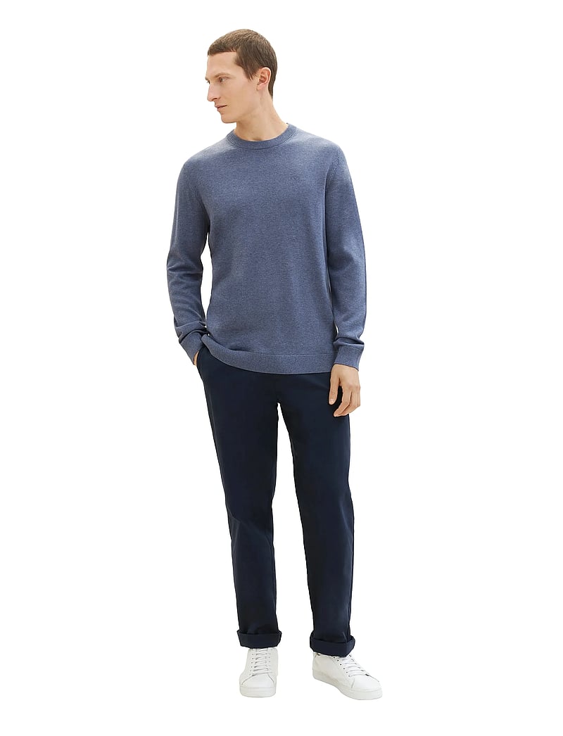 Tom Tailor - basic crewneck knit - rund hals - vintage indigo blue melange - 4