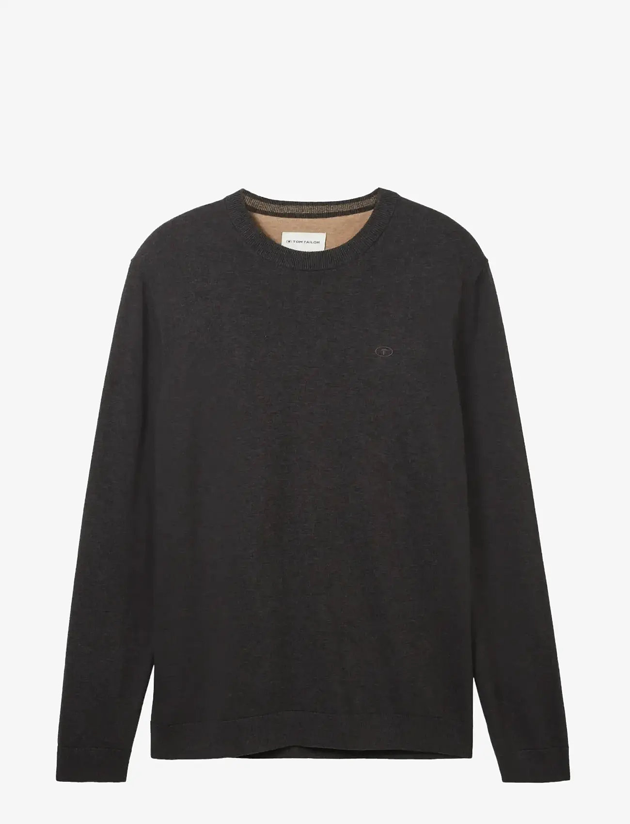 Tom Tailor - basic crewneck knit - autumn clothing - black grey melange - 0
