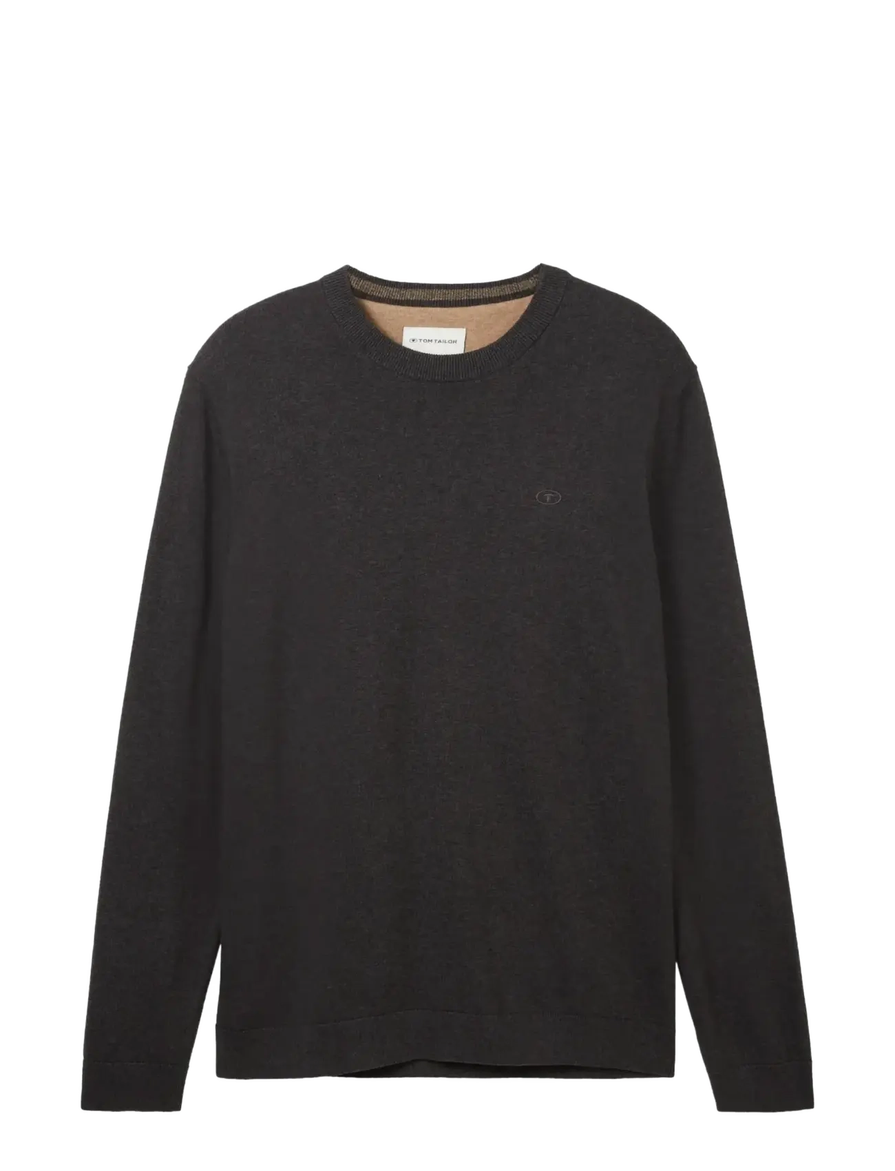basic crewneck knit - BLACK GREY MELANGE