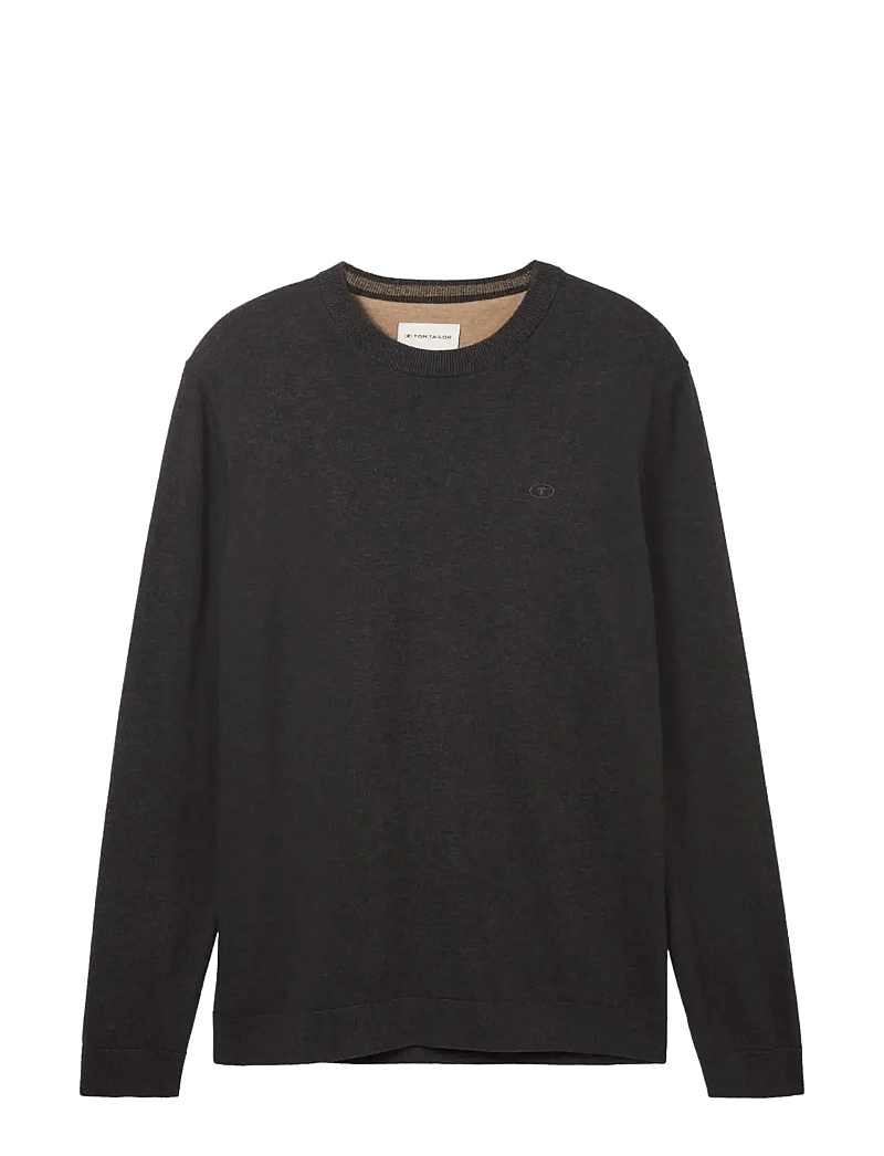 Tom Tailor - basic crewneck knit - rund hals - black grey melange - 1