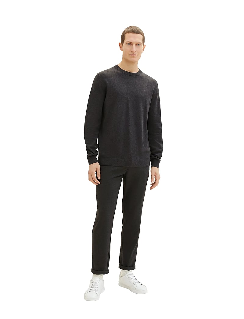 Tom Tailor - basic crewneck knit - rund hals - black grey melange - 4