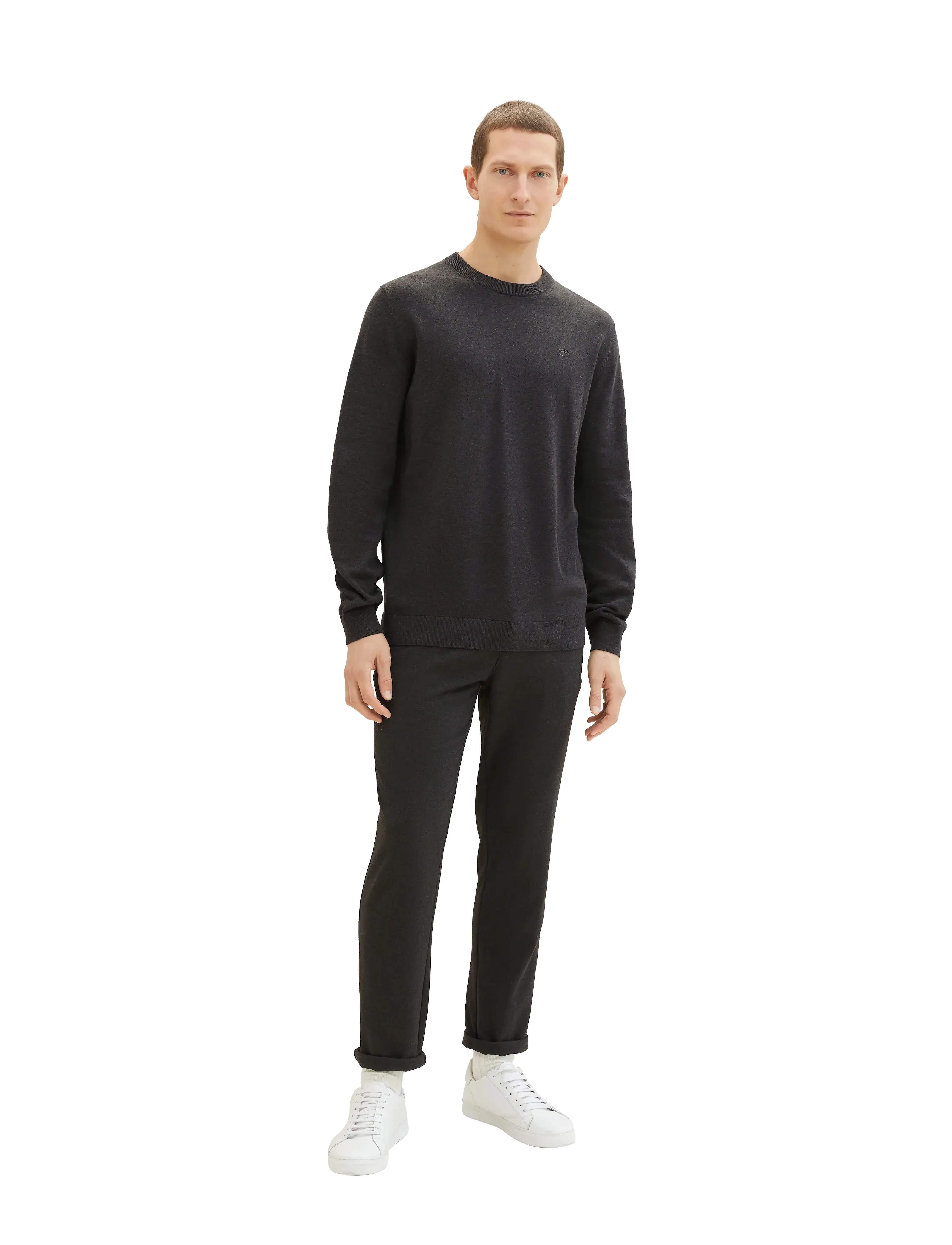Tom Tailor - basic crewneck knit - round necks - black grey melange - 4