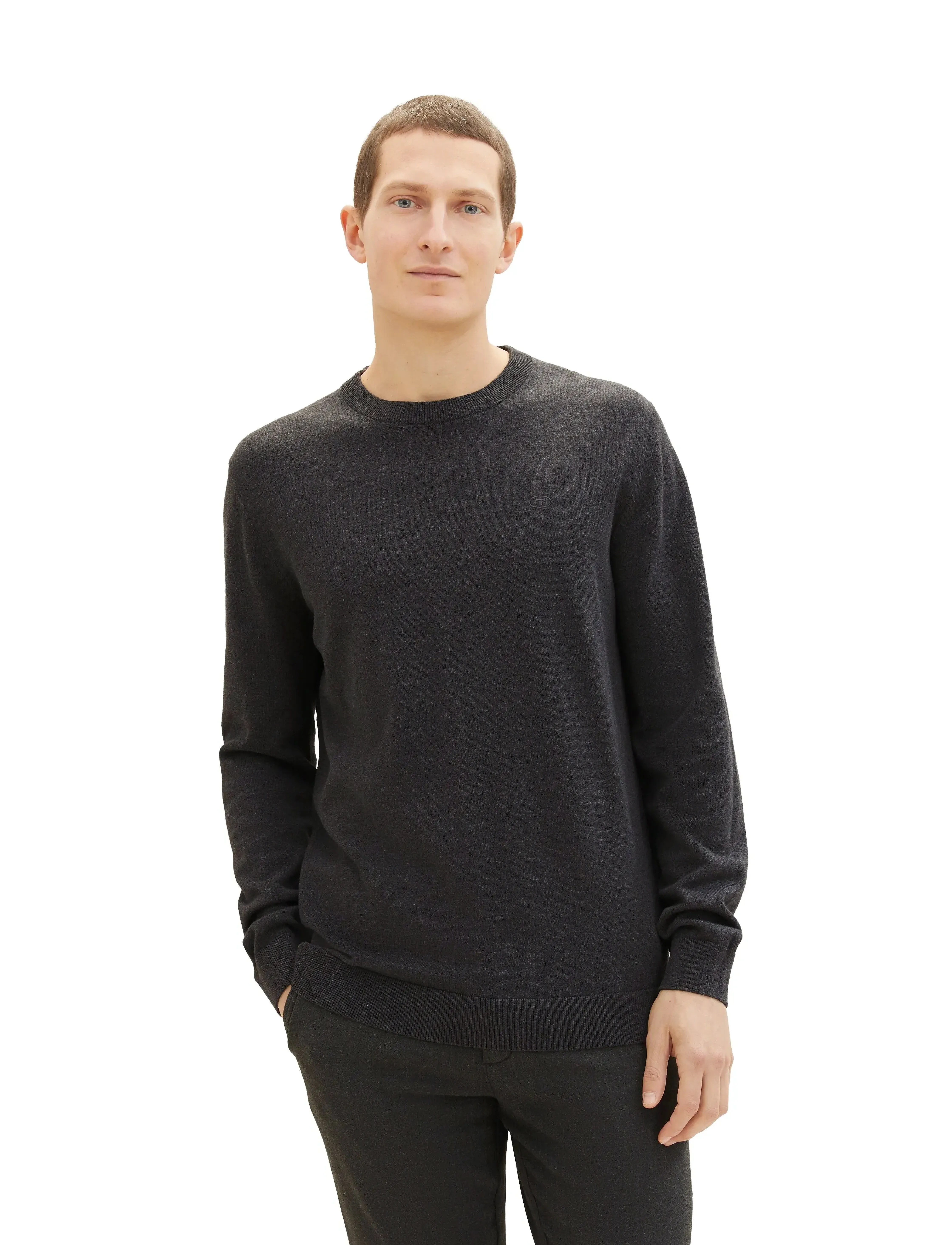 Tom Tailor - basic crewneck knit - round necks - black grey melange - 5