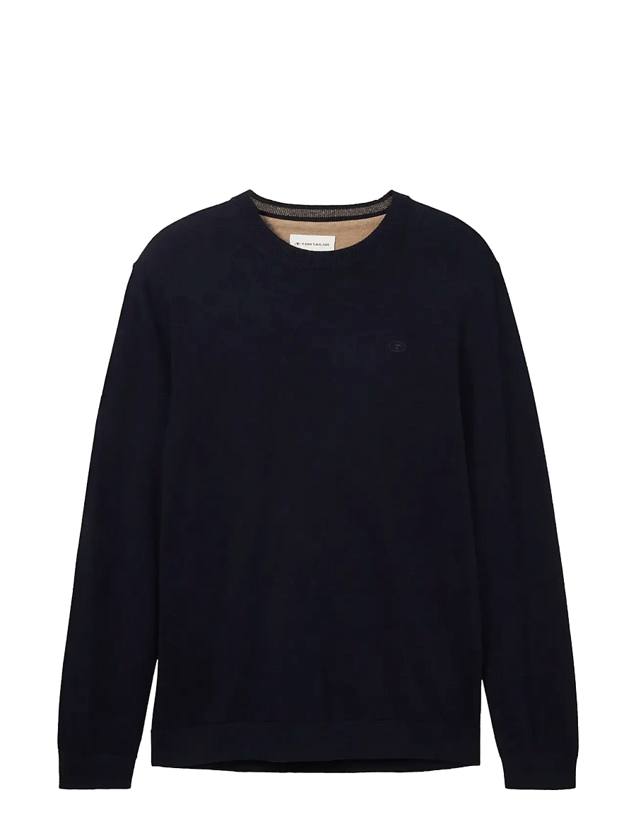 Tom Tailor - basic crewneck knit - rund hals - knitted navy melange - 1
