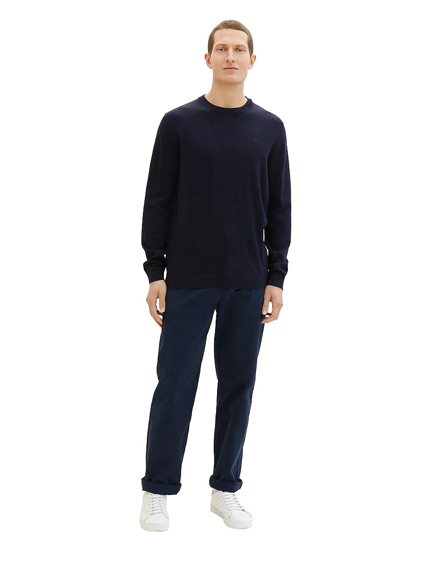 Tom Tailor - basic crewneck knit - rund hals - knitted navy melange - 4
