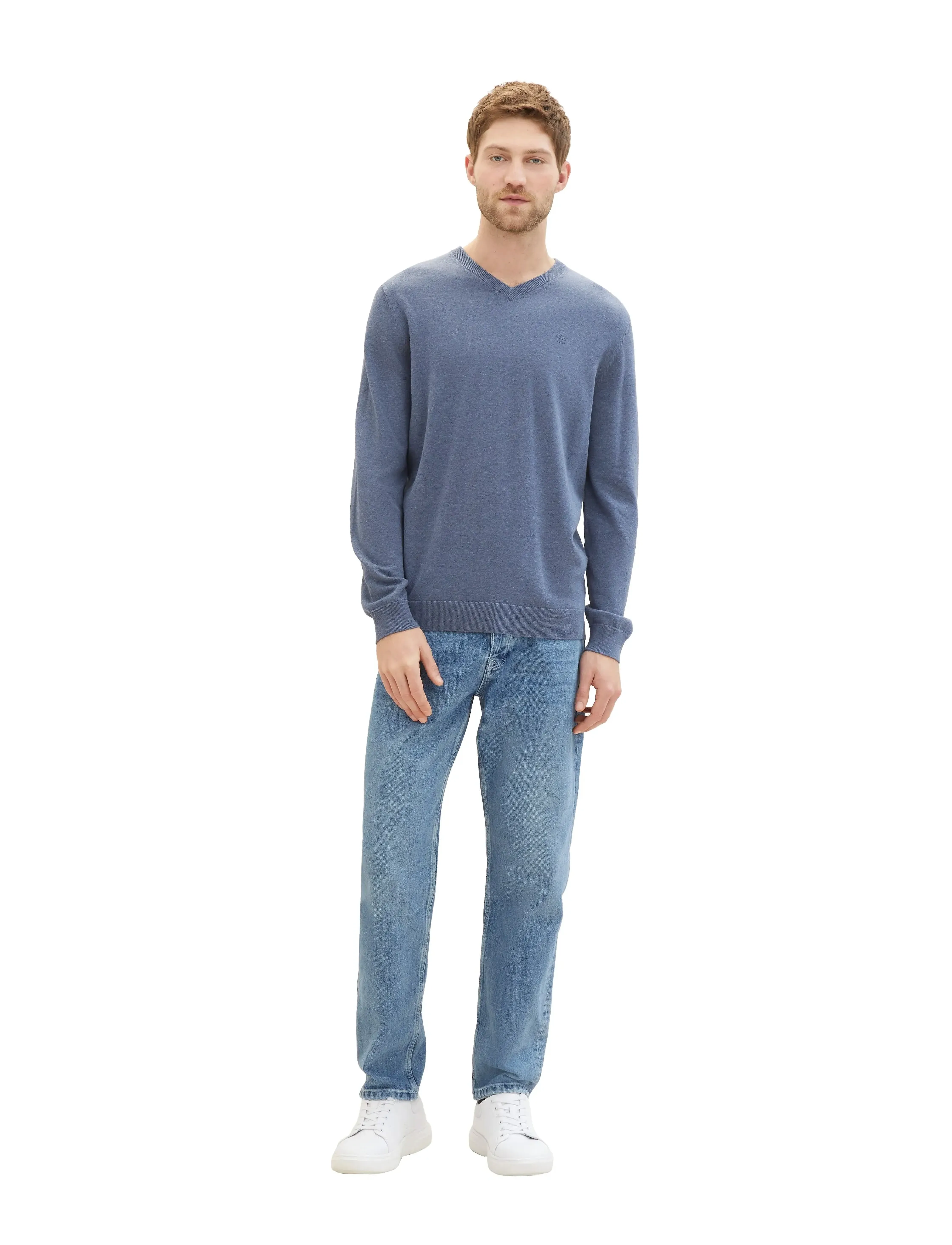 Tom Tailor - basic v-neck knit - efterårstøj - vintage indigo blue melange - 4