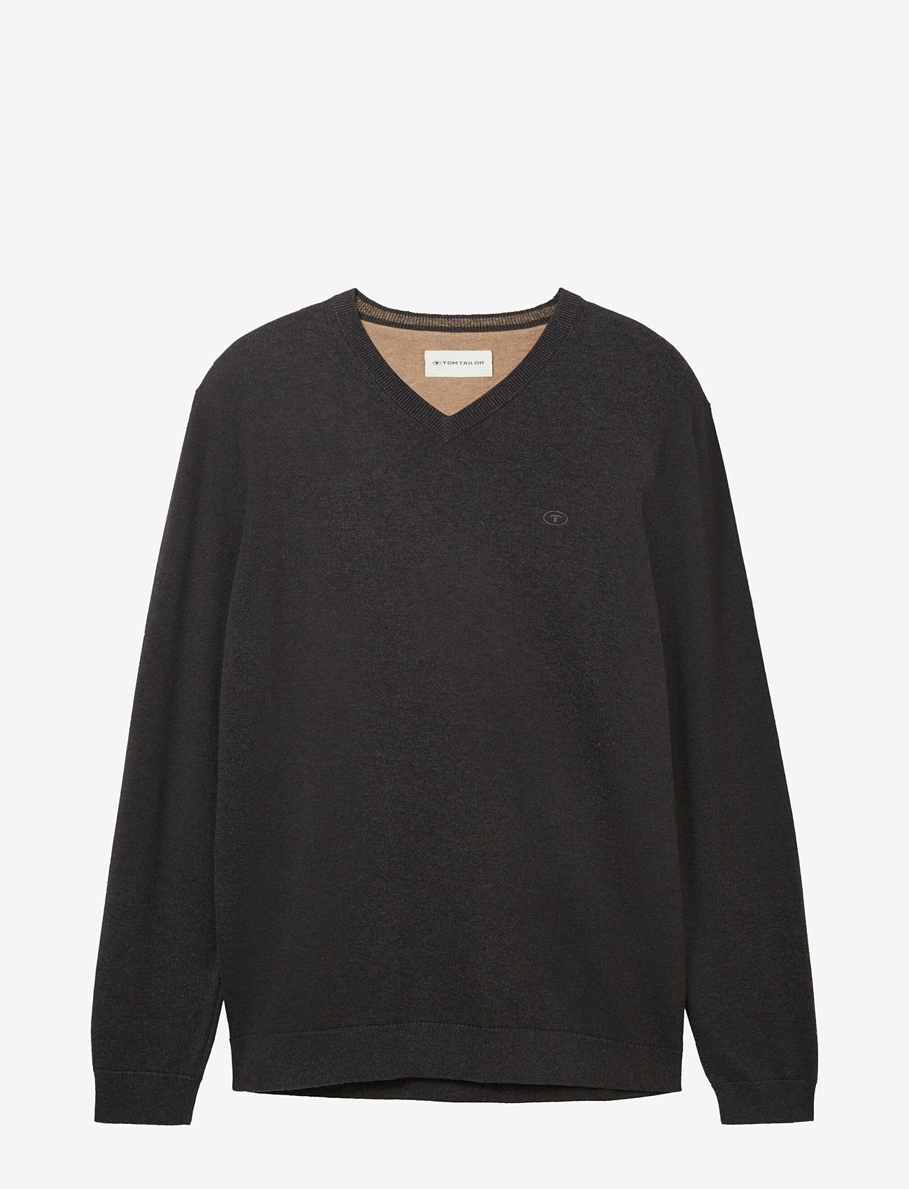 Tom Tailor - basic v-neck knit - efterårstøj - black grey melange - 0