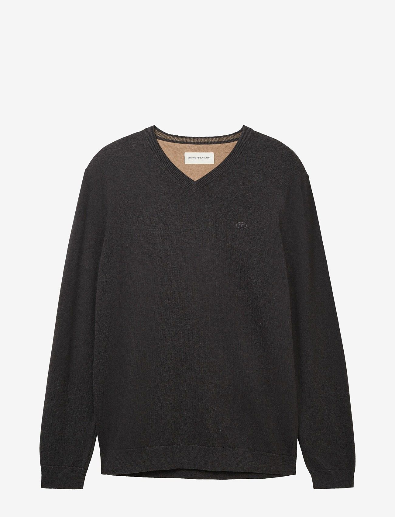 Tom Tailor - basic v-neck knit - laveste priser - black grey melange - 0