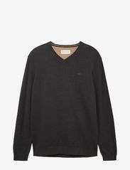 basic v-neck knit - BLACK GREY MELANGE