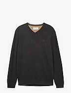 basic v-neck knit - BLACK GREY MELANGE