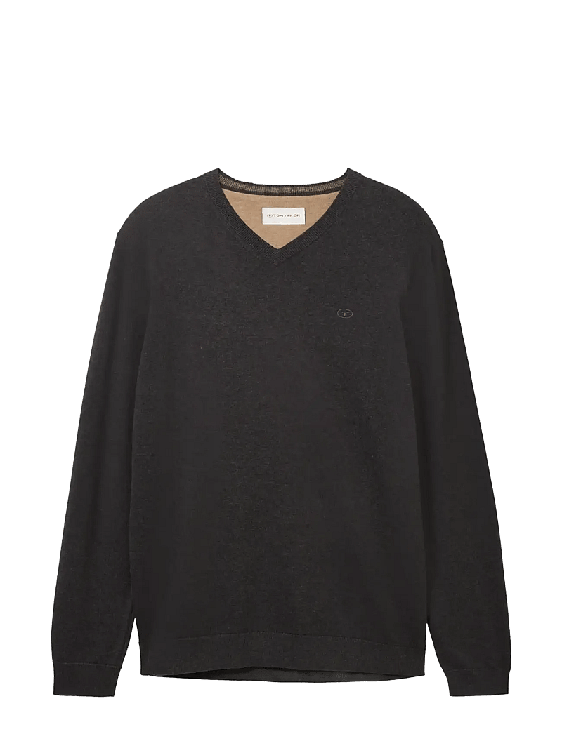 Tom Tailor - basic v-neck knit - v-ausschnitt - black grey melange - 1