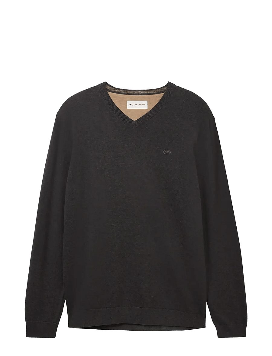 Tom Tailor - basic v-neck knit - v-ausschnitt - black grey melange - 1