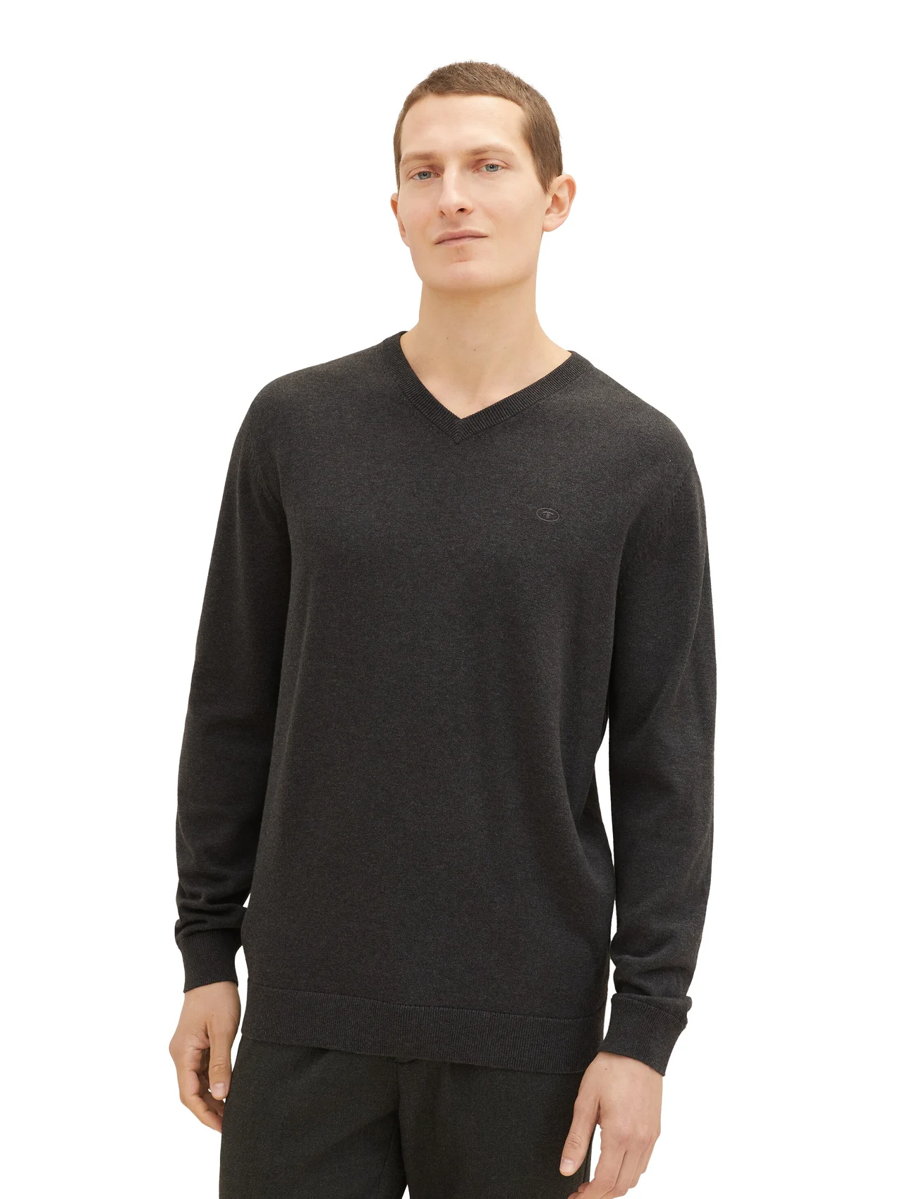 Tom Tailor - basic v-neck knit - laveste priser - black grey melange - 1