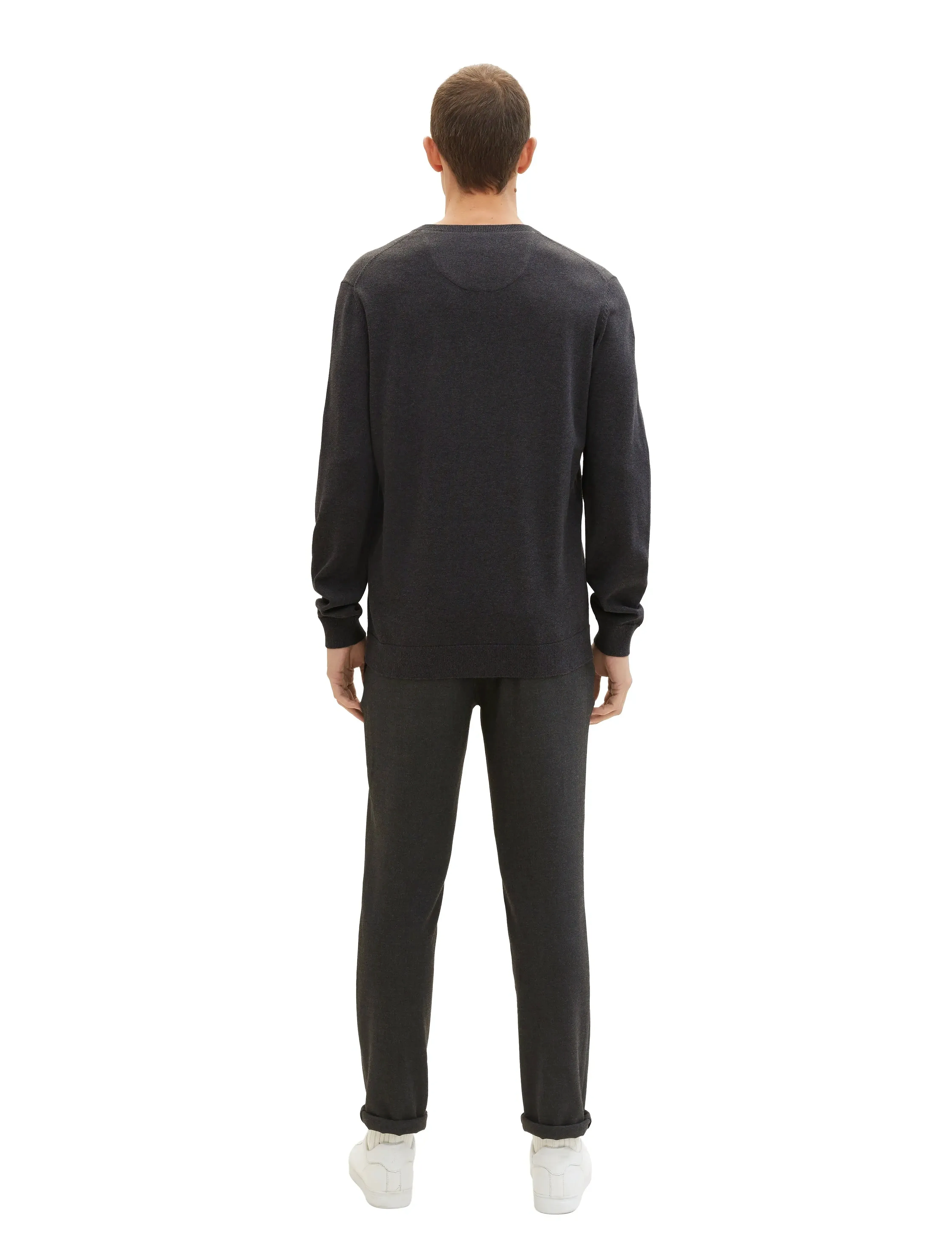 Tom Tailor - basic v-neck knit - v-necks - black grey melange - 2