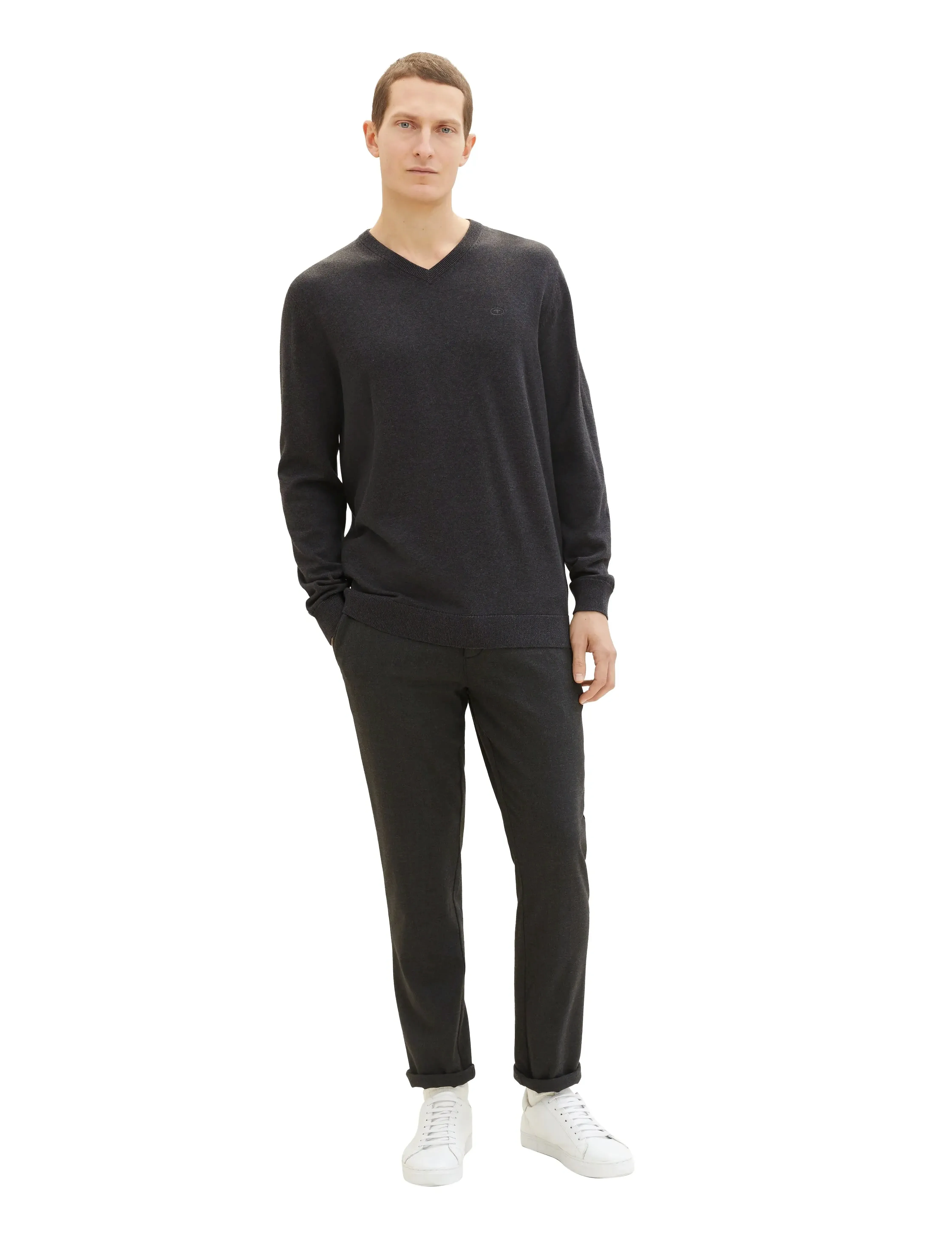 Tom Tailor - basic v-neck knit - v-necks - black grey melange - 3