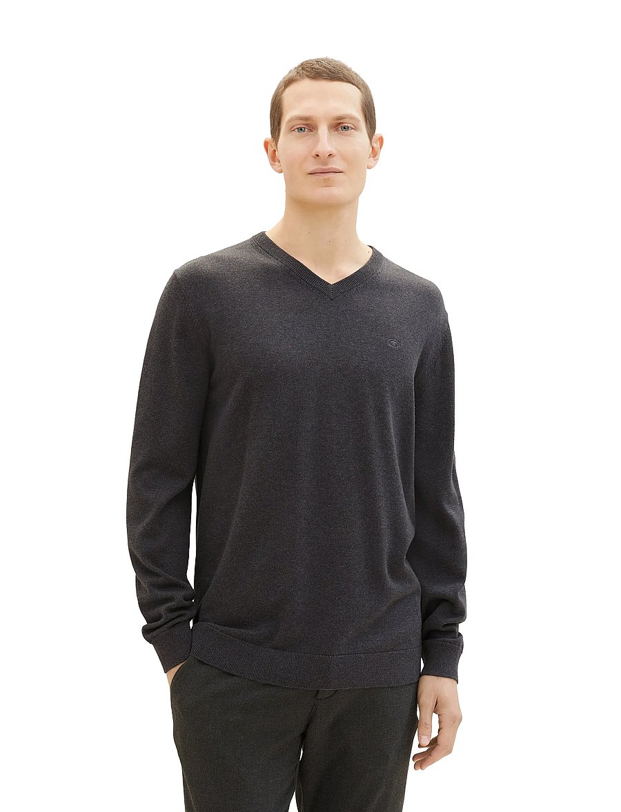 Tom Tailor - basic v-neck knit - v-ausschnitt - black grey melange - 4