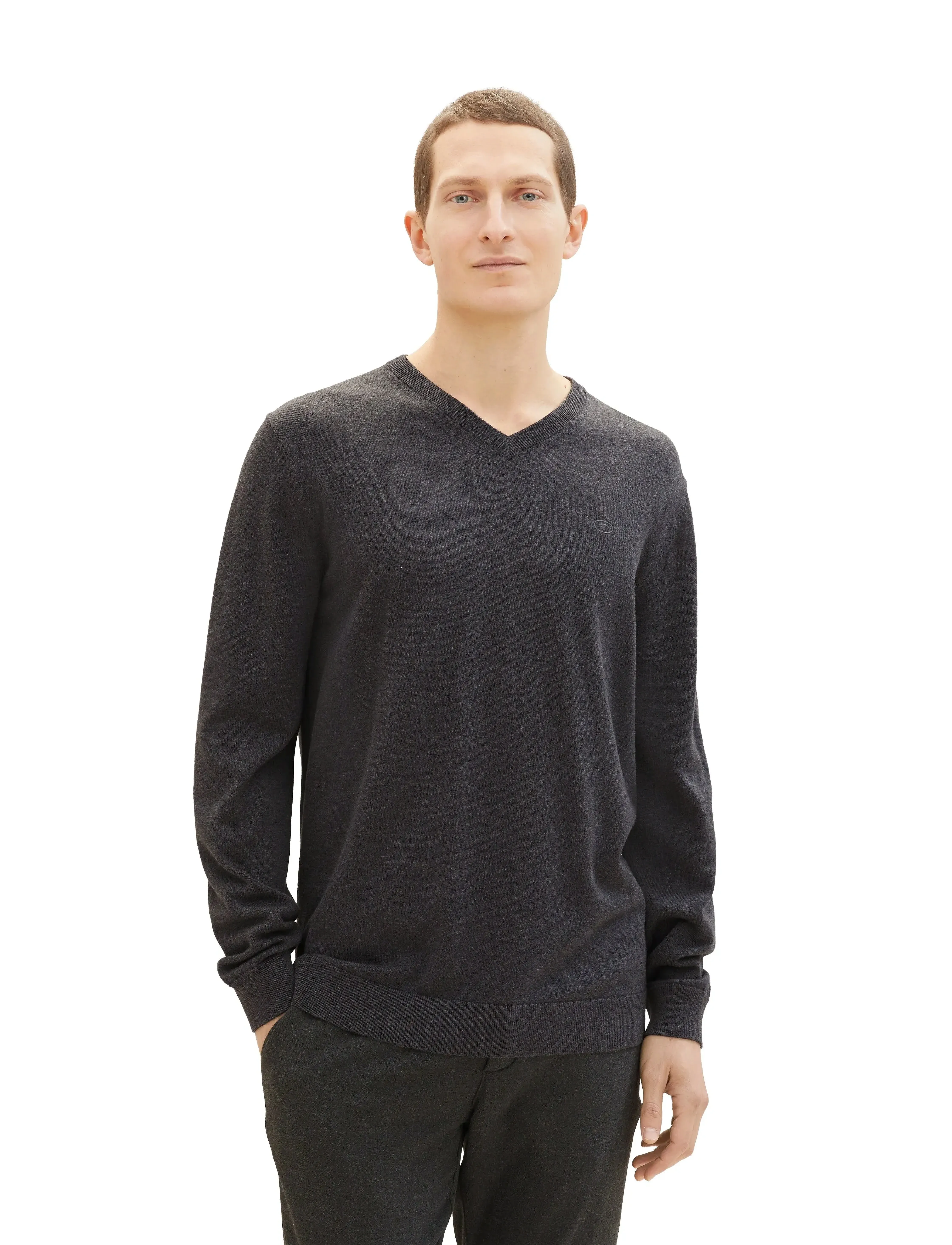 Tom Tailor - basic v-neck knit - v-necks - black grey melange - 4