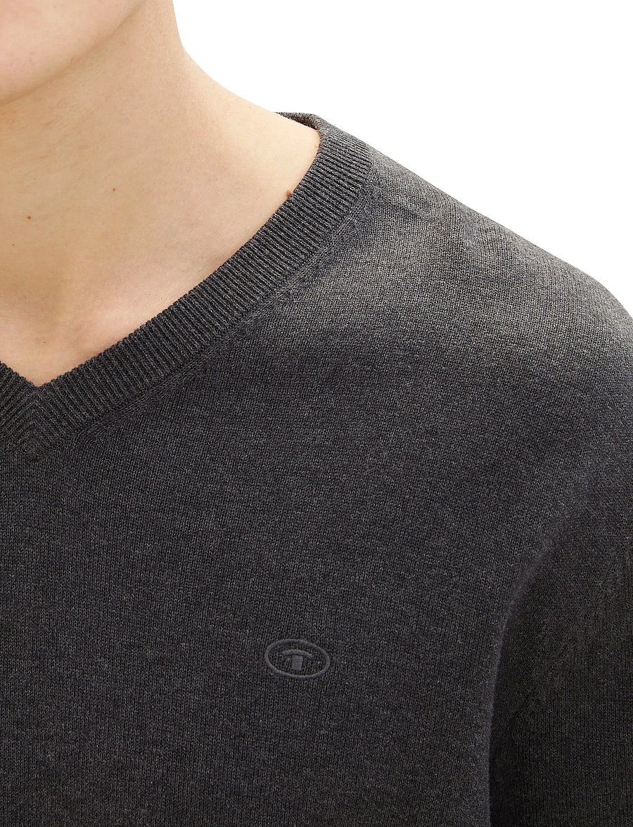 Tom Tailor - basic v-neck knit - v-ausschnitt - black grey melange - 5