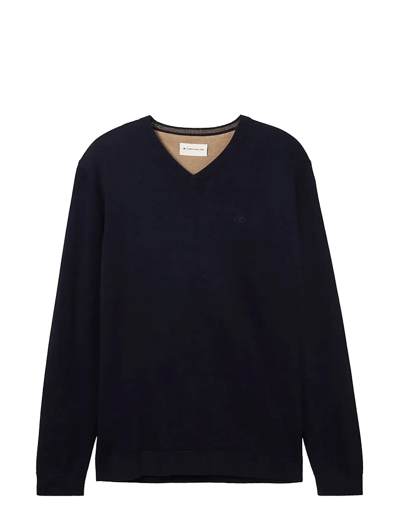 Tom Tailor - basic v-neck knit - v-ringat - knitted navy melange - 1