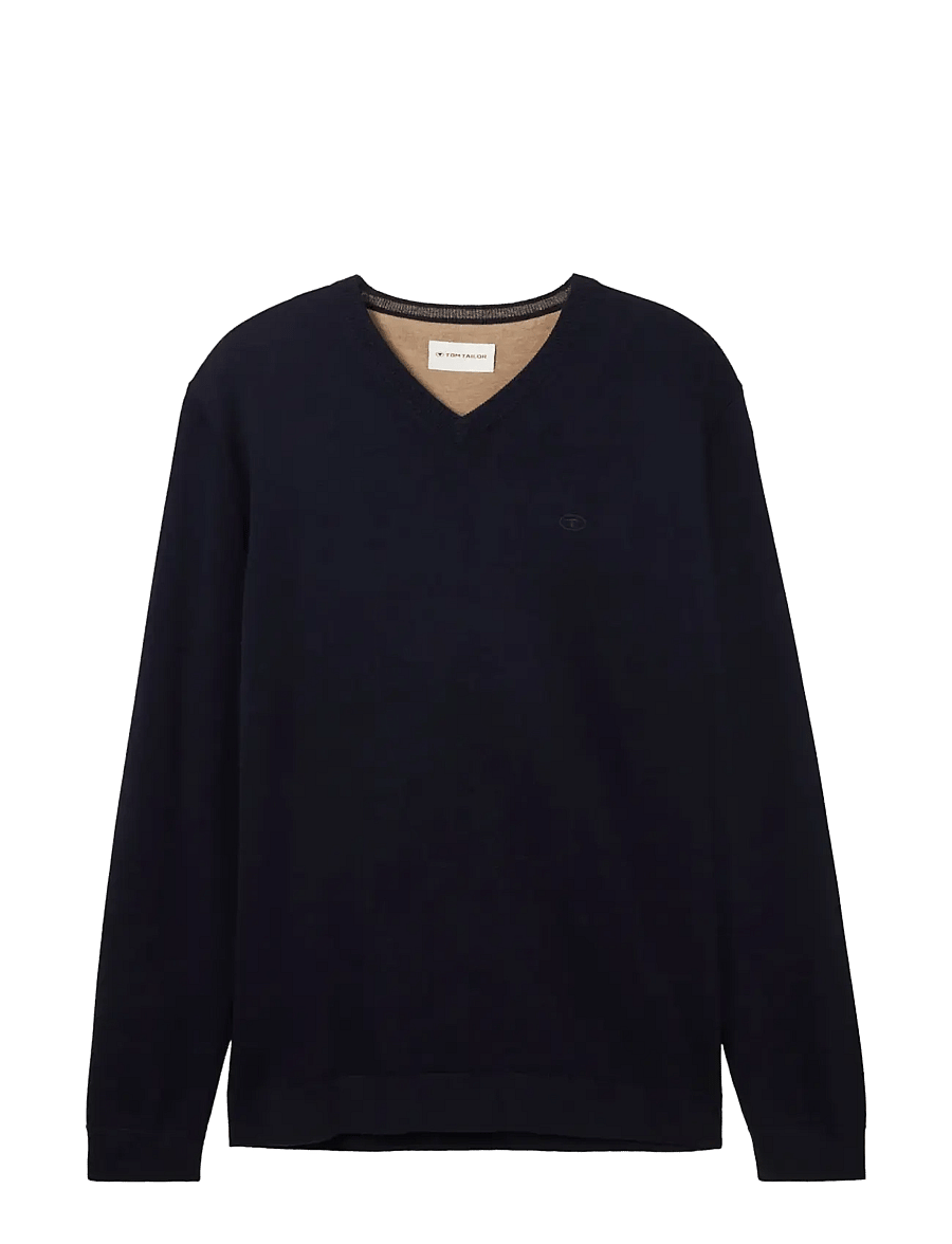 Tom Tailor - basic v-neck knit - v-ausschnitt - knitted navy melange - 1