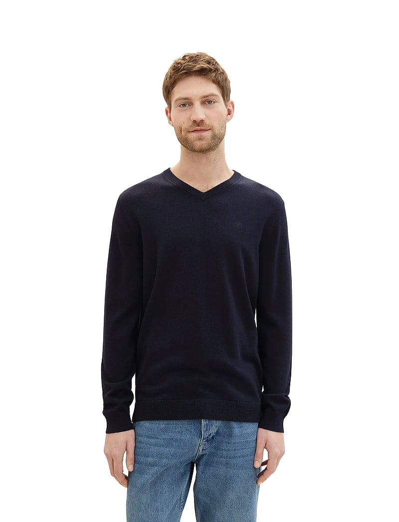 Tom Tailor - basic v-neck knit - v-ringat - knitted navy melange - 5