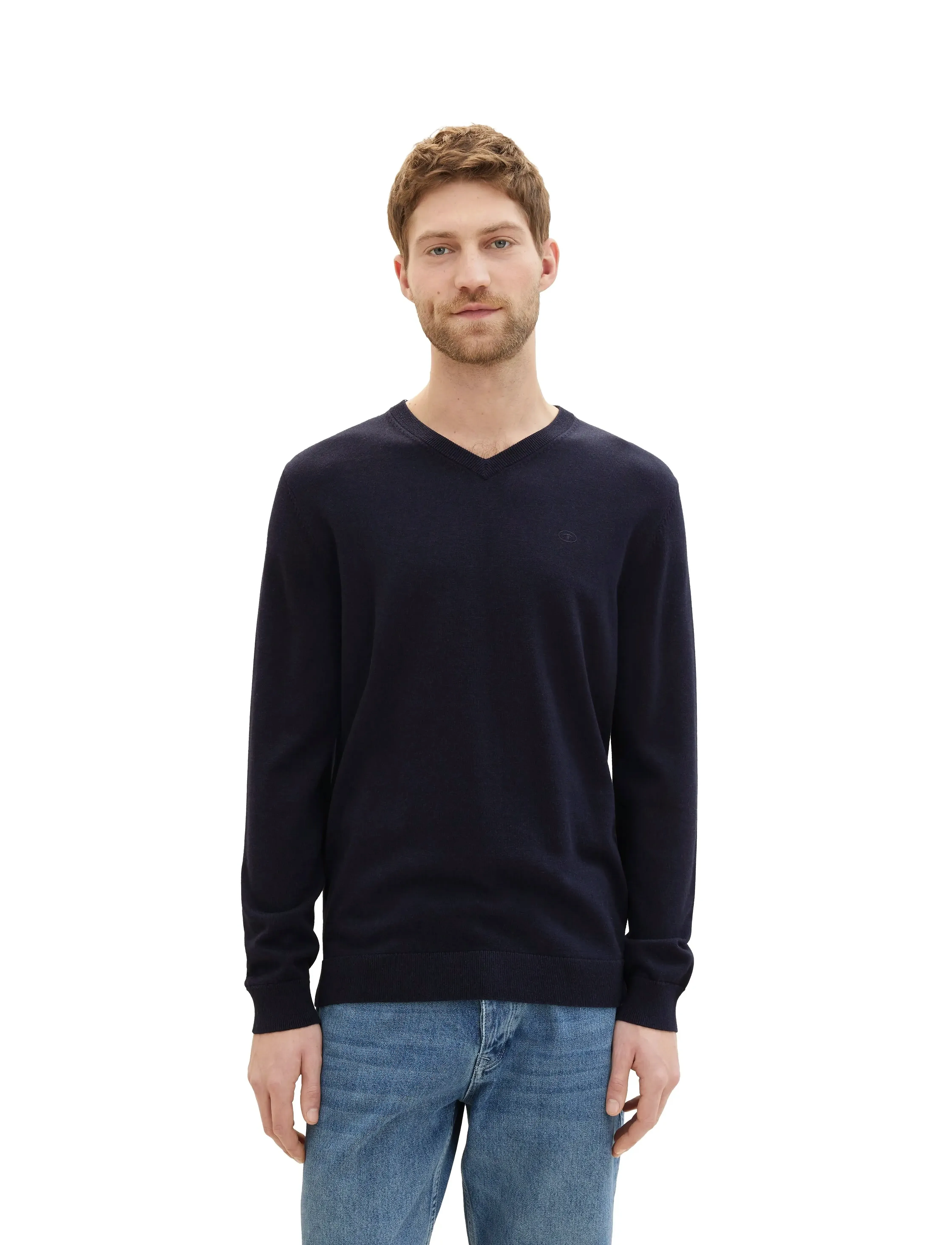 Tom Tailor - basic v-neck knit - megztiniai - knitted navy melange - 5