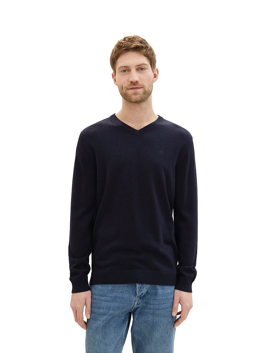 Tom Tailor - basic v-neck knit - v-ausschnitt - knitted navy melange - 5