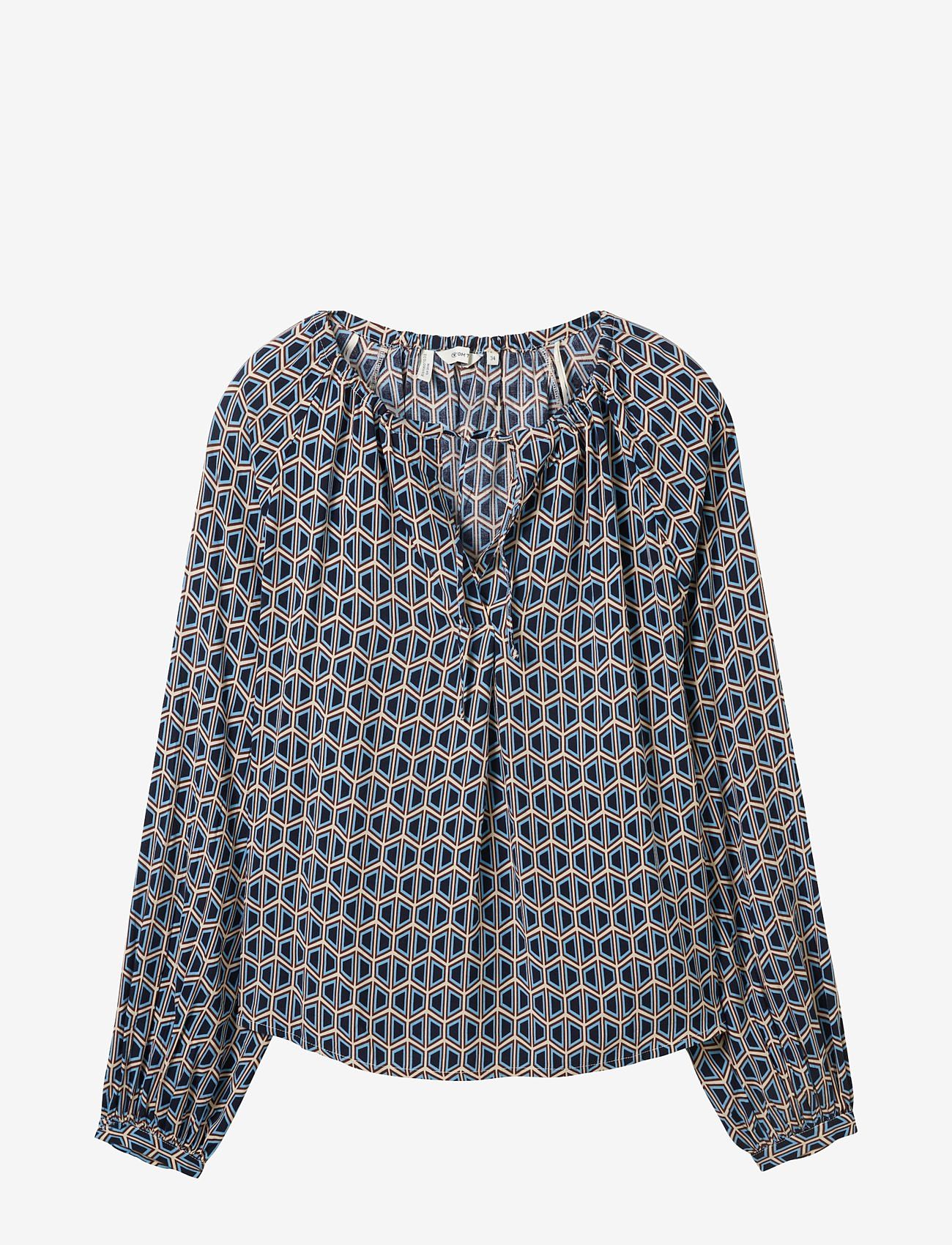 Tom Tailor - feminine print blouse - langärmlige blusen - blue brown geometrics print - 0