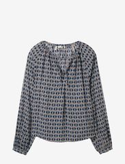 feminine print blouse - BLUE BROWN GEOMETRICS PRINT