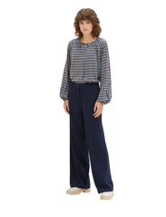 Tom Tailor - feminine print blouse - langermede bluser - blue brown geometrics print - 6
