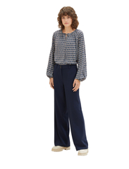 Tom Tailor - feminine print blouse - langermede bluser - blue brown geometrics print - 3