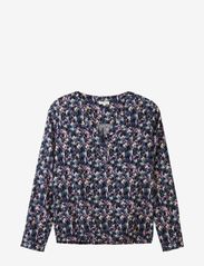 printed longsleeve blouse - BLUE SMALL TEXTURE DESIGN