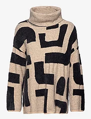 Tom Tailor - Knit intarsia pullover - džemperi ar augstu apkakli - beige geometric knit pattern - 0