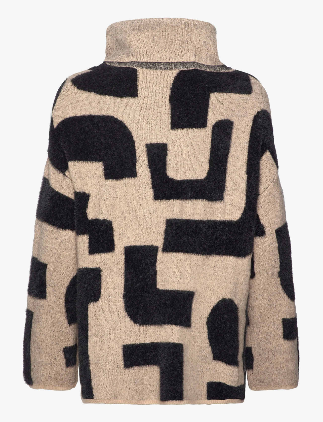 Tom Tailor - Knit intarsia pullover - turtleneck - beige geometric knit pattern - 1