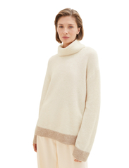 Tom Tailor - Knit pullover contrast parts - džemperi ar augstu apkakli - soft beige melange - 5